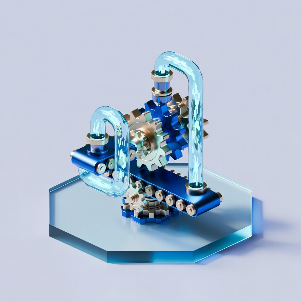 Interlocking gears and conveyor belts representing a perfectly engineered, well-oiled business operation